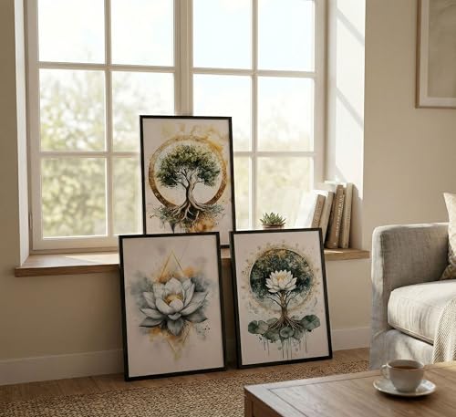 Bexzeak 3PCS Zen Tree of Life Canvas Meditation Lotus Wall Art Unframed 24"L x 16"W-Unframed