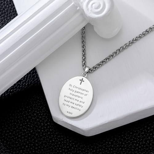 Saint Christopher Necklace for Men 925 Sterling Silver Patron Amulet Medal Jewelry for Men Women