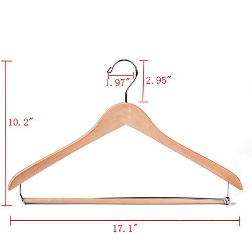Quality Hangers Wooden Hangers Beautiful Sturdy Suit Coat Hangers with Locking Bar Glossy Natural Wood (5) 5