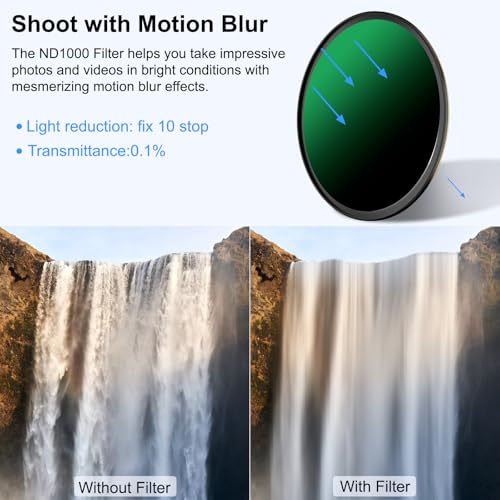 77mm ND 1000 Filter, 10 Stop Fixed Neutral Density Filter for Camera Lenses 77mm