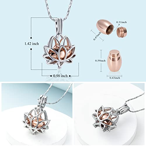 Imrsanl Cremation Jewelry for Ashes - Lotus Flower Ashes Pendant Necklace with Mini Keepsake Urn Memorial Ash Jewelry Rose Gold