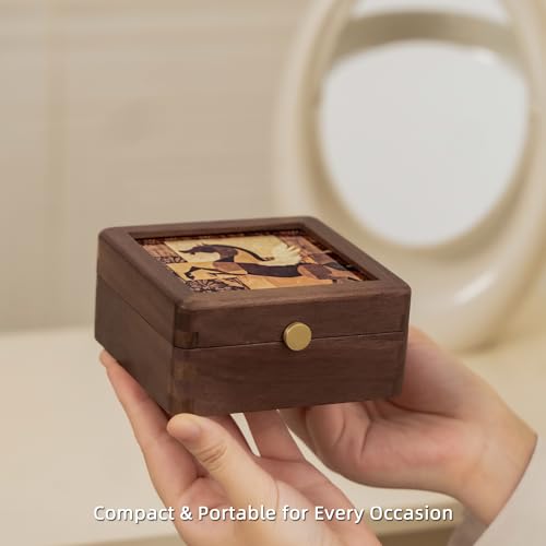 Wooden Jewelry Box,Small Wooden Box with Velvet Lining (Horse Design 1) Horse Design 1