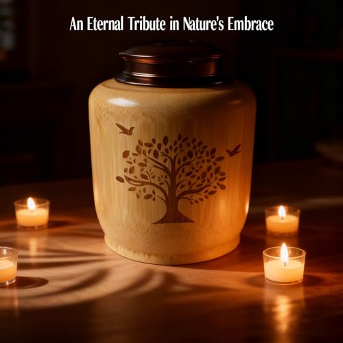 Upgrade Cremation Urns for Human Ashes, Wooden Bamboo Medium Urns for Human Ashes with Tree of Life, Ashes Keepsake Memorial Funeral Urn for Men Women Dad Mom, Up to 80 cu in (Medium)