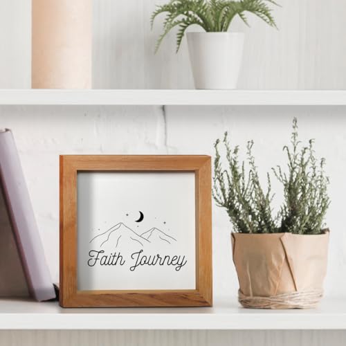 Christian Wood Sign Faith Journey Mountain Rustic Farmhouse Wooden Box Sign For Home Office Desk Decor 5X5 Inches Multi1195