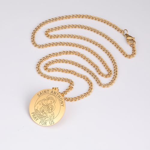 Amaxer Saint Necklace for Men Stainless Steel Religious Protector Medal Religion Protection Jewellery Gifts Pendant Necklaces for Women Men Gold Saint Anthony