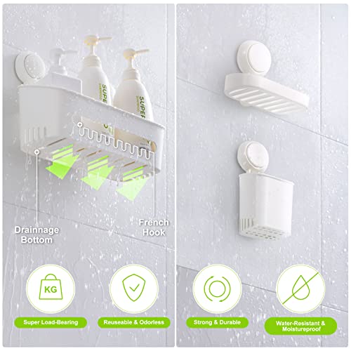Uten Bathroom Suction Cup Shower Shelf 3-in-1 Wall Mounted Shower Basket Toothbrush Holder No Drill Hanging Rack Removable Shower Caddy Toilet Storage Rack Organizer