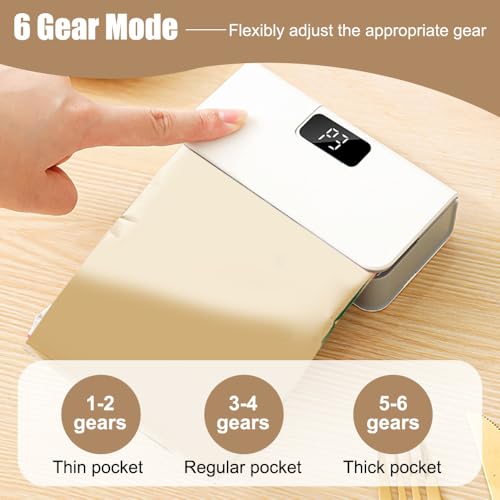 Mini Bag Sealer, Portable Package Resealer with Back Magnet & Hidden Cutter, 6 Modes, Automatic Air Sealing Machine for Plastic Snack Storage
