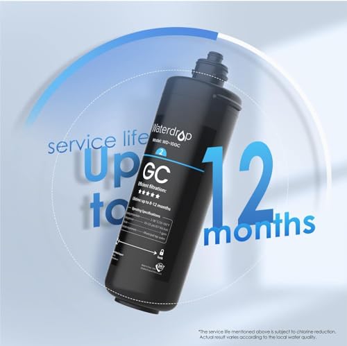Waterdrop 10GC Replacement Filter for TSA & TSB Undersink Water Filter System | Effectively reduces chlorine, taste and odor, heavy metals, changes in 3 seconds, up to 12 months service life