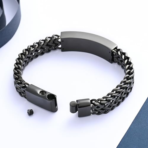 constantlife Cremation Bracelet for Ashes for Men - Stainless Steel Cuban Link Urn Bracelet Keepsake Ash Holder Cremation Memorial Jewelry Always in My Heart-Black 20 Centimeters
