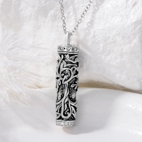 TOUPOP Tree of Life Urn Necklaces for Ashes, Cylinder Bar Urn Necklace Sterling Silver Family Tree Keepsake Necklace for Ashes Memorial Cremation Jewelry for Ashes Gifts for Women Mom Sister Tree of Life Women