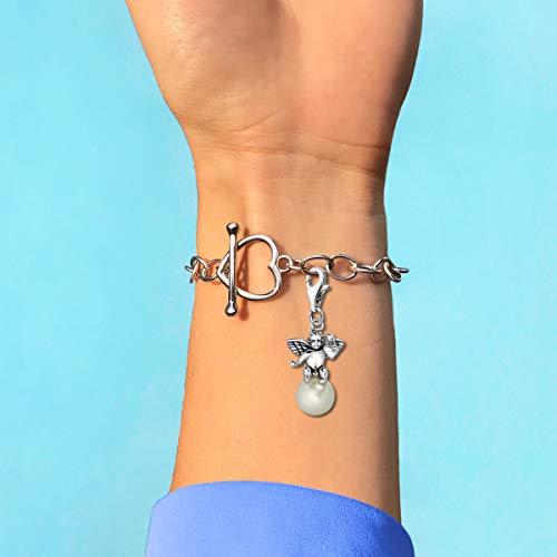 Quiges 925 Sterling Silver Angels Clip On Lobster Clasp Charm Pendant Angel with Pearl