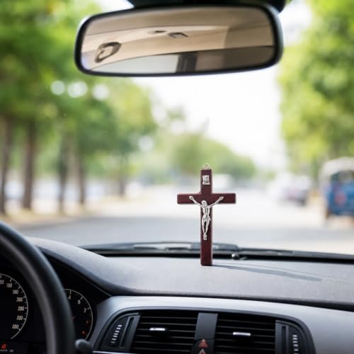 FWYDRJZC Wooden Wall Cross 10x7cm Red Brown Crucifix Jesus Wall Hanging Ornament Religious Christian Home Church Decor Faith Gift
