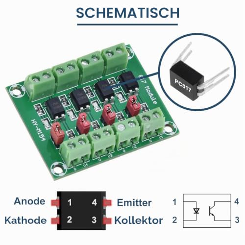 2pcs PC817 4 Channel Optocoupler Isolation Module 3.6-30V Voltage Converter Driver Photoelectric Insulated Board for Control Relay with 24AWG Wire 4 channels