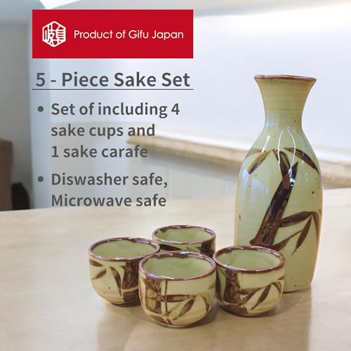 Japanese Sake Set Ceramic Sake Glasses 5 Piece Set Green Mashikodake