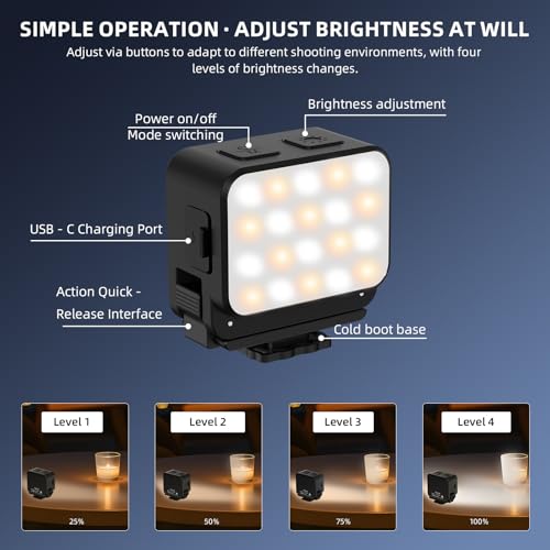 2PCS Pocket 3 4 4P Magnetic Mini LED Light Accessories, for Xtra Muse 8700K Adjustable Fill Video Light with Quick-Release Cold Shoe Adapter for DJI Osmo Action 5 Pro/4/3 Camera Attachment fill light*2