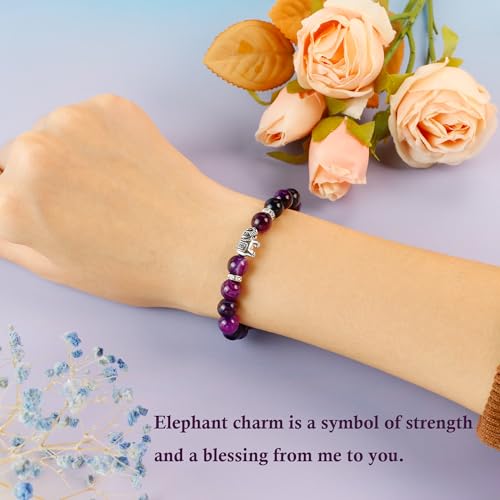 SmileBelle Healing Amethyst Bracelets as Breast Cancer Gifts for Woman Purple Elephant