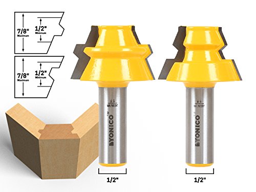 YONICO Lock Miter 22.5 Degree 2 Bit Router Bit Set 22.5 Degree 1/2-Inch Shank 15220 2 Bit - 22.5° - 1/2"-7/8" Stock - 1/2" Shank