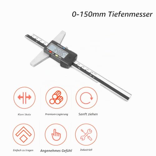 0-150 mm Digital Depth Gauge, 0.01 mm High Accuracy Stainless Steel Digital Depth Caliper with mm/Inch Measuring System