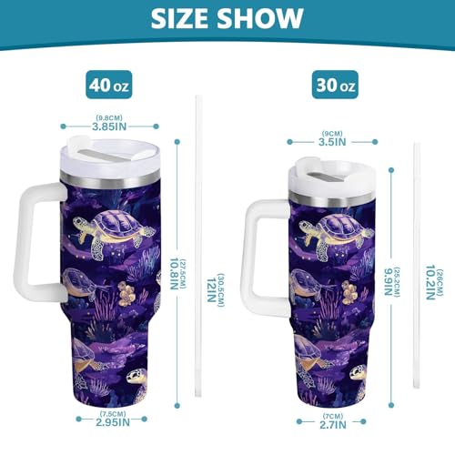 ALAZA Purple Turtle Nautical Ocean Coastal 40 oz Tumbler with Handle Insulated Water Bottle with Straw Lid Stainless Steel Vacuum Insulated Cup Travel Coffee Mug 40 Ounces Multi36