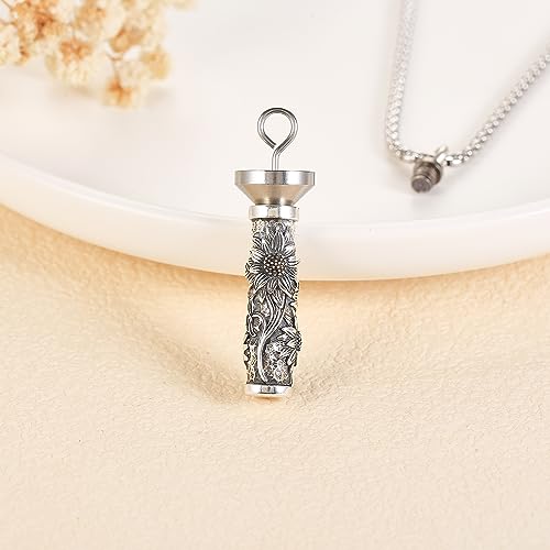 Urn Necklace Sterling Silver Bar Cremation Jewelry for Ashes Memory Jewelry for Women Men A-Sunflower