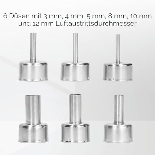 Pack of 6 soldering station nozzle blow soldering accessories mouth tips for hot air attachment hot air for gun nozzle for desoldering air for gun nozzle for gun Tsui kit heat guns