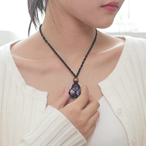 7 Chakra Healing Crystal Necklace Set - Boho Handmade Cord Cage and Hippie Energy Pendant Holder Real Crystal and Healing Stone Jewelry Spiritual Gift for Women Teen