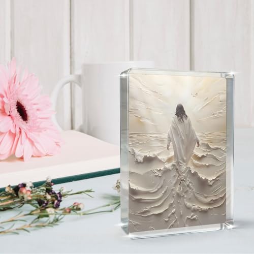 Christian Jesus Walking on Water Religious Home Acrylic637 Decor for Mom Gifts,Inspirational Christian Gifts for Women,Friends,christians,pastor,Baptism,Mother's Day 4x3x0.6In Jesu6 4.1x.3.1