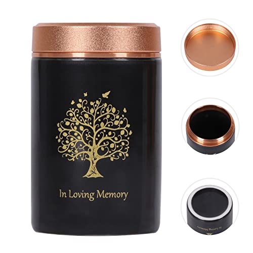 Small Urn for Human Ashes - 3'' Tree of Life Handicrafted Urn - Beautiful Tiny Keepsake Urns - Mini Urn Made of Ceramic - Hold 5 Cubic Inches of Ashes Black