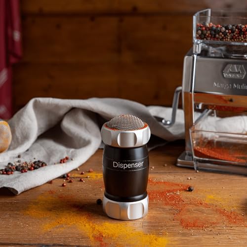 Marcato Design Line Dispenser/Shaker, Black. Made in Italy, Ideal for Dusting Pasta, Cookies & Desserts with Flour, Powdered Sugar, Cocoa or Spices, Evenly Sifts Ingredients