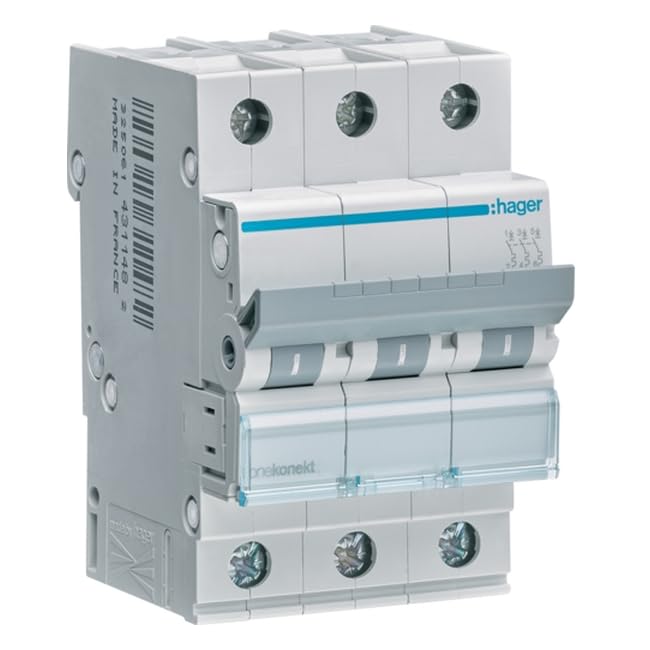 Hager-Mcn316-breaker | 3-phase circuit breaker with 6 kA switching capacity, 400 V rated voltage and 3 module widths in screw technology