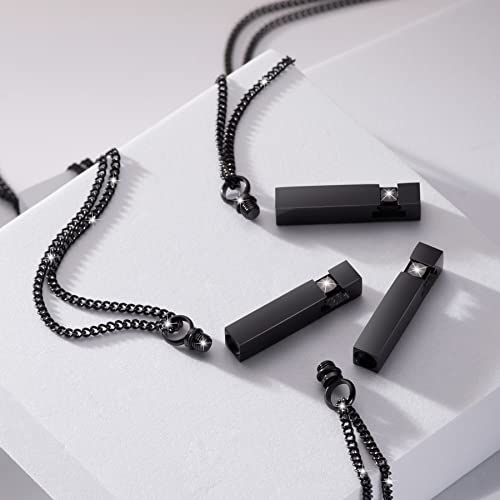 3 Pack Urn Necklace for Ashes Memorial Cremation Jewelry for Ashes, CZ Bar Urns Pendant Stainless Steel Urn Locket for Ashes Keepsake Jewelry with Words: Forever in my heart & Funnel Kit & Bag Black