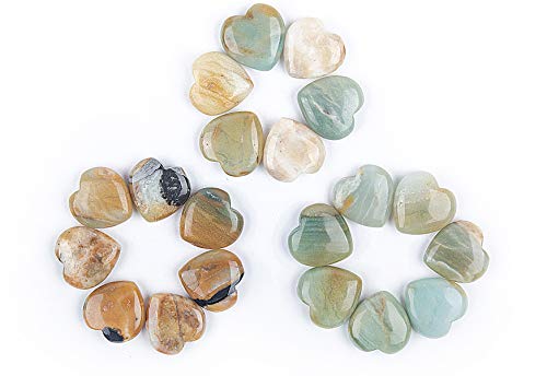 JIC Gem Set of 20 pcs 30mm Amazonite Healing Crystal Fluorite Heart Stones Love Carved Palm Worry Stone Energy Yoga and Decoration