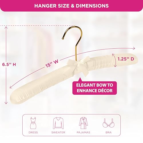 Premium Padded Hangers for Women’s Clothing, Set of 12, Ivory