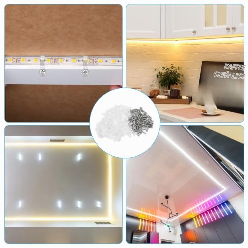 Pack of 100 LED Strip Mounting Brackets | Transparente Lichtstreifen-Clips,Led Befestigungsclips,LEDStreifen Clips für 10mmLichterkette LedStrip Zubehör HalterungClips 10MM