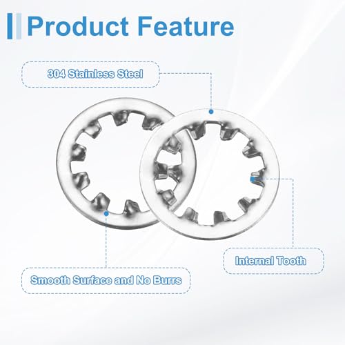 uxcell 20Pcs 5/8 Internal Tooth Lock Washer, 304 Stainless Steel Multi-Tooth Star Washer Locking Fastener, Silver Tone