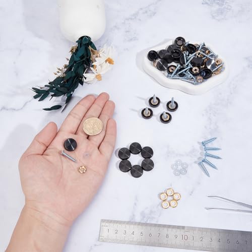 BENECREAT black stainless steel mirror screw covers, 0.63-inch flat round decorative cap nails for glass signs