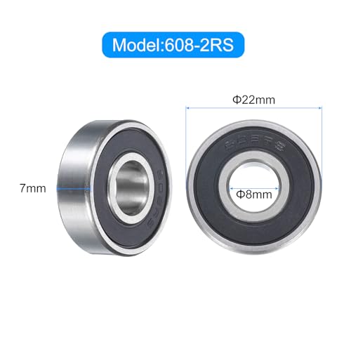 sourcing map 30pcs 608-2RS Miniature Deep Groove Ball Bearings 8x22x7mm Double Sealed Bearings for Electric Motor, Home Appliances, Garden Machinery Black 30