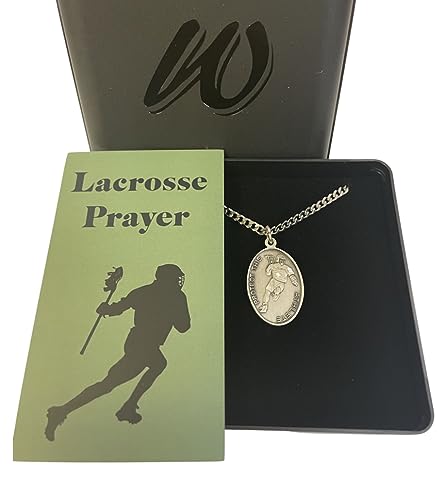 Lacrosse Medal Necklace St Sebastian Patron Saint Athletes Pewter 24 Chain