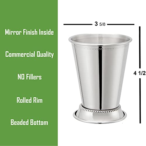Mint Julep Cups Set of 4 with Straws - Polished Inside - 12oz Commercial Grade - Stainless Steel Mint Julep Cup - Horse Racing Derby Cups - Mint Julep Glasses are Great as Derby Party - Mint Julep Kit