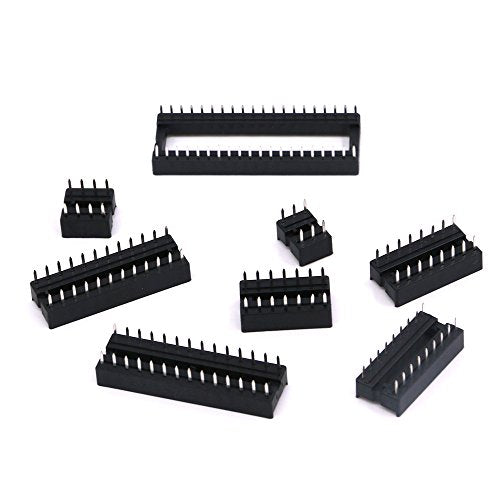 glarks 122pcs 2.54mm Pitch DIP IC Sockets Soldering Version Adapter Assortment Kit (6/8/14/16/18/24/28/40 Pins)