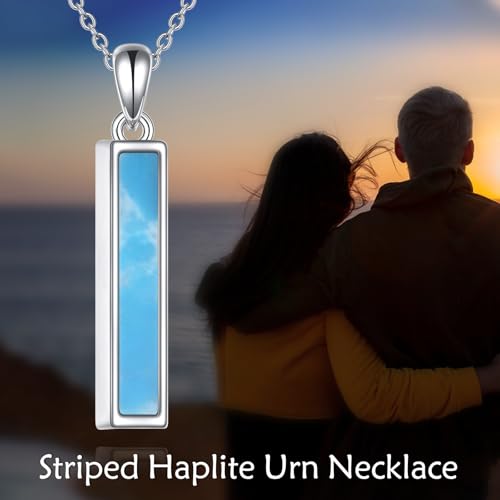 YFN Bar Larimar Urn Necklace Sterling Sliver Cremation Jewelry Urn Necklaces for Ashes for Women