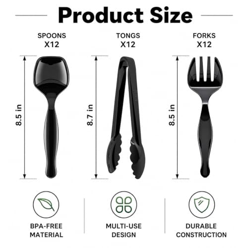36Pcs Disposable Plastic Serving Utensils Set (Black) Black