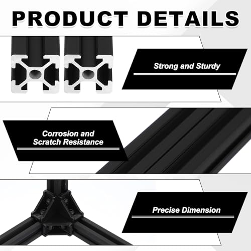sourcing map 2Pcs 200mm T Slot 2020 Aluminum Extrusion, European Standard Anodized Linear Rail, Extruded Aluminum Rail Profile 3D Printer, CNC DIY, Black