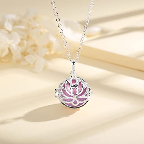 Bola Necklace Pendant Lotus Yoga with Music Wishing Chime Ball for Women Mother Baby Beautiful Jewellery Gift 45" 30" Chain Violet Red