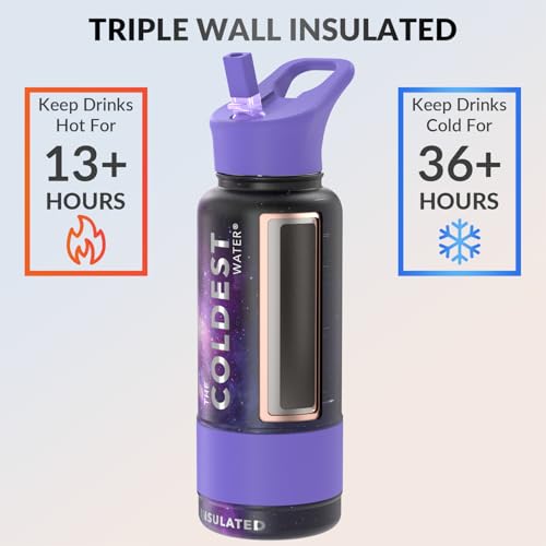 Coldest Insulated Water Bottle with Straw Lid - Stainless Steel Metal Insulated Bottle for Men & Women (Astro Purple, 32 oz) Astro Purple