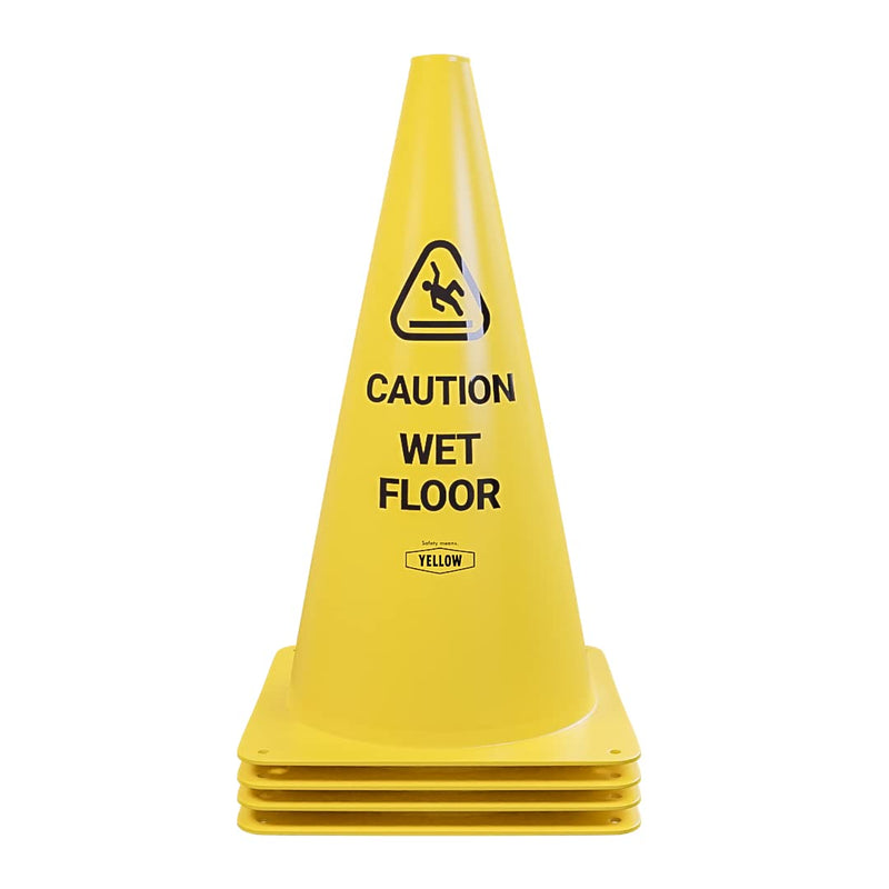 Yellow Safety® Commercial 15 Inch "Caution Wet Floor" Sign Cone, 4 ct., Easy to Use and Store 15"