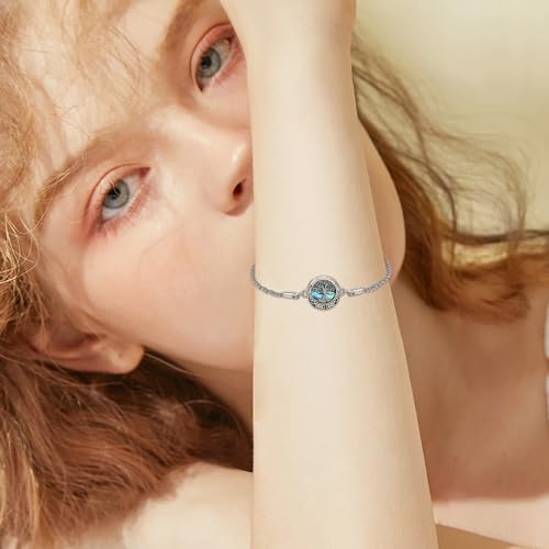 Urn Bracelet for Ashes 925 Sterling Silver Abalone Shell Cremation Jewelry for Ashes Keepsake Pendant Locket Bracelet for Women Mem A-Tree of Life