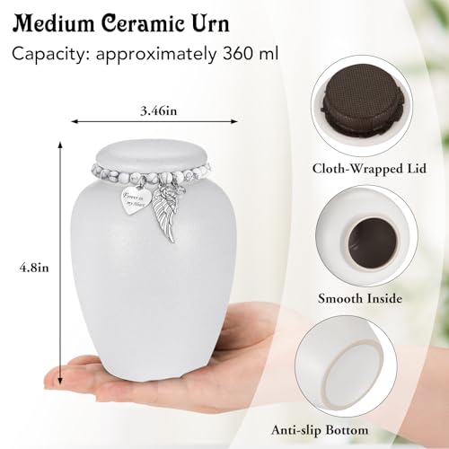 SOITIS Urn for Human Ashes Keepsake- 4.8 Inches White Ceramic Urn Ashes Keepsake, Memorial Holder Decorative Urn, Funeral Cremation Urns for Women Men Small Urn for Human Ashes