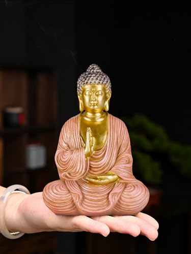 Houlu Golden Meditating Buddha Statue Indoor – 6.3 Inch Buddha Statue for Home Decor, Small Buddha Statues for Meditation and Spiritual Decor - Blessing Buddha