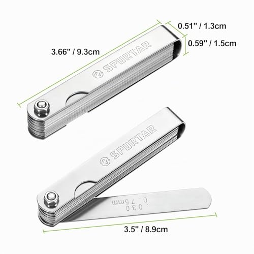 Spurtar 32 Blade Feeler Gauge Thickness Gauge 0.04-0.88 mm/0.0015-0.035 Inches | Stainless steel universal metric/imperial gap gauge for measuring gap width thickness 1× 32 blades (0.0015-0.035'')